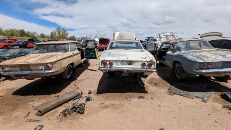 99 Chevrolet Corvairs in Colorado junkyard photo by Murilee Martin
